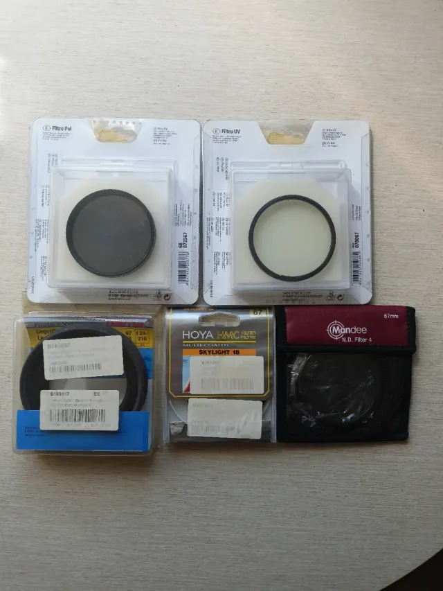 Lote 4 filtros fotografía y parasol 67mm