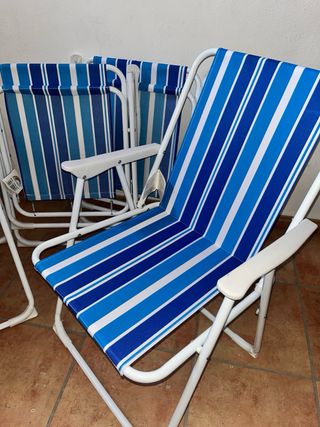 4 Sillas Playa Plegables Azul/Blanco