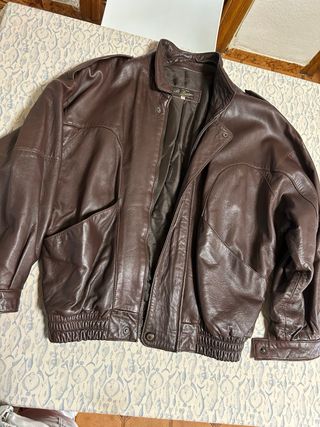 Cazadora Bomber Piel Vintage Marrón