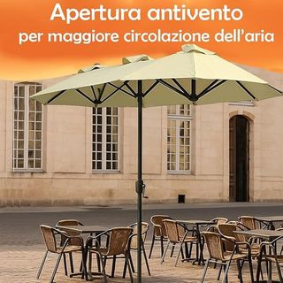 Ombrellone Doppio da Patio Rettangolare con Sistem