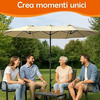 Ombrellone Doppio da Patio Rettangolare con Sistem