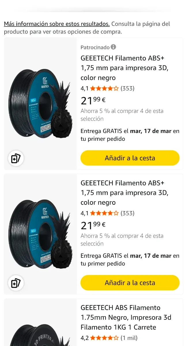 Filamento ABS Geeetech 1kg 1.75mm negro NUEVO!!! afbeelding 6