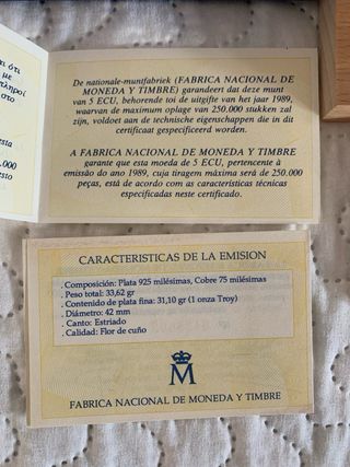 Moneda 5 ECU de Plata del 1989