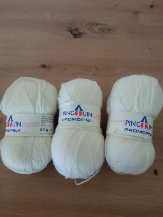 3 ovillos lana Pinguin Promofine blanco