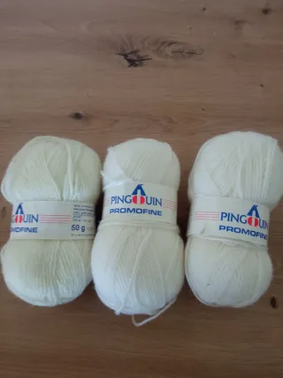 3 ovillos lana Pinguin Promofine blanco