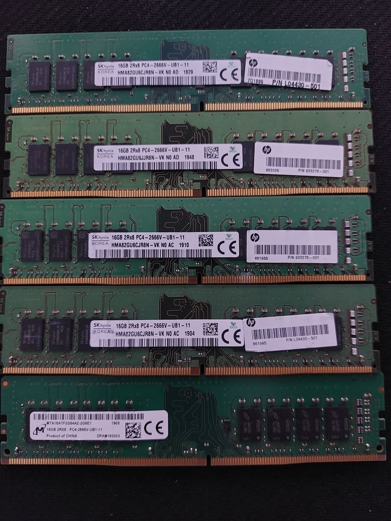 Lote 5x 16GB DDR4 PC 2666MHz RAM. Precio del lote