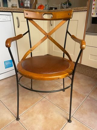 Mesa madera maciza  y hierro forjado + 6 sillas