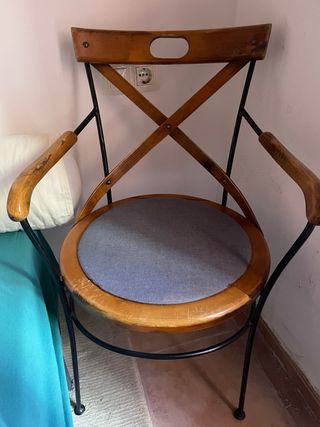 Mesa madera maciza  y hierro forjado + 6 sillas