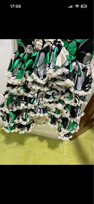 Vestido Flamenca Estampado Verde