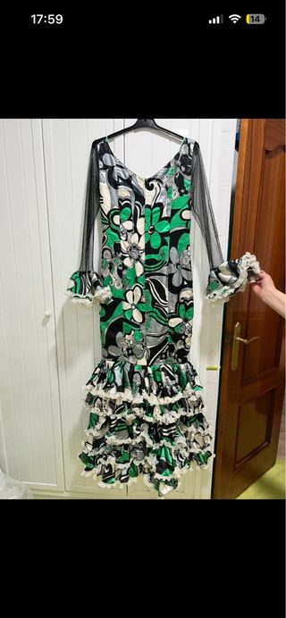 Vestido Flamenca Estampado Verde