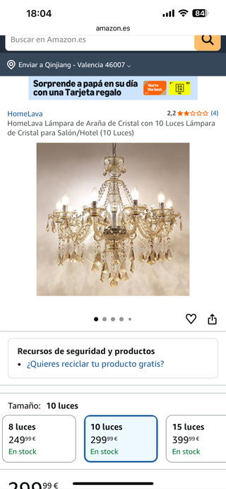 Lámpara de araña HomeLava dorada y transparente