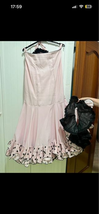 Falda flamenca rosa palo lunares negros