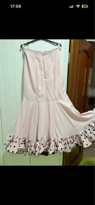 Falda flamenca rosa palo lunares negros