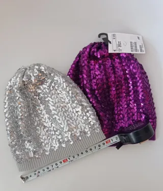 Gorros lentejuelas morado y plateado