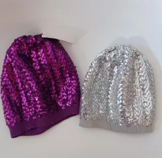 Gorros lentejuelas morado y plateado