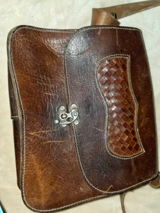 Bolso de cuero vacuno 100 %marrón, vintage