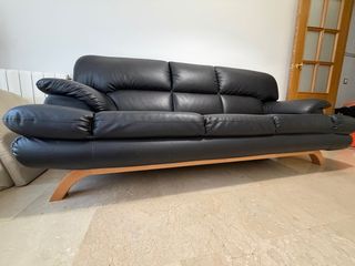 Sofá 3 plazas negro piel cómodo