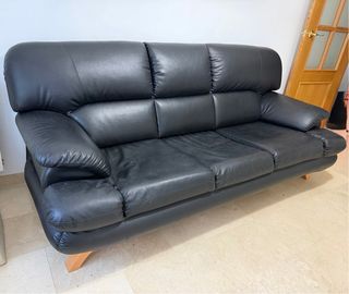 Sofá 3 plazas negro piel cómodo