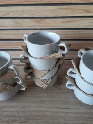 Juego 11 Tazas de Sopa Porcelana Blanca