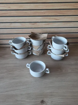 Juego 11 Tazas de Sopa Porcelana Blanca