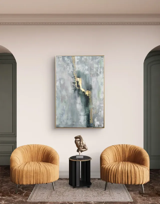 Cuadro abstracto moderno con dorado obra original