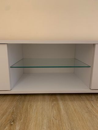 Mueble TV Blanco 2 Cajones y Estante Cristal
