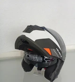 Casco Moto Modular Negro Gris Naranja Blanco
