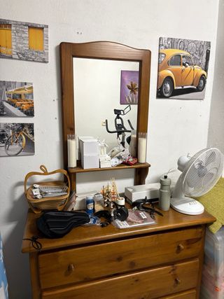 Cómoda de pino macizo con espejo