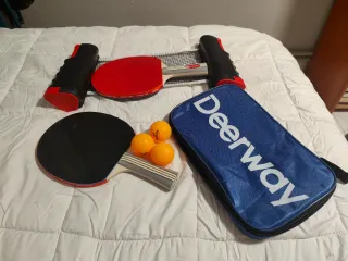 Set de ping pong: 2 palas, 3 pelotas y red