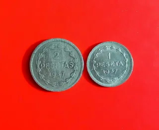 Lote 2 monedas de necesidad 1937.