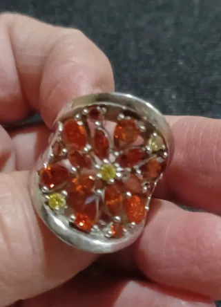 Anillo Plata con Piedras Naranja