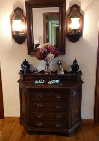 Recibidor nogal macizo Almazán + espejo