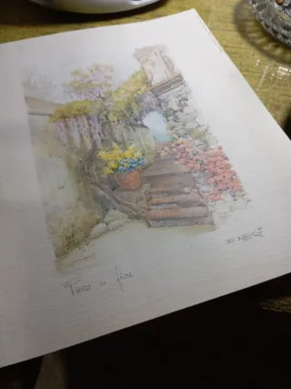 Acuarela F. Neri Firmada Parco in fiore.