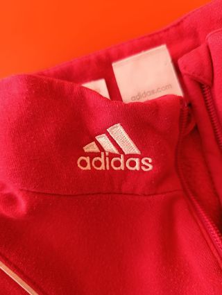 Adidas Chaqueta Roja Logo Cuello Talla L Franjas