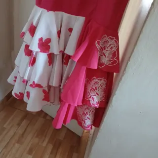 Vestido de gitana rosa y blanco