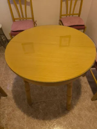 Mesa redonda abatible madera y cristal