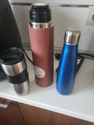 Lote 3 termos: rosa, azul y acero