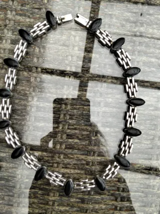 Gargantilla Vintage Taxco Plata Ónix 50cm