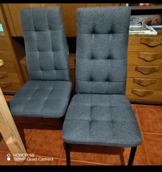 4 Sillas Comedor Tapizadas Tela Gris