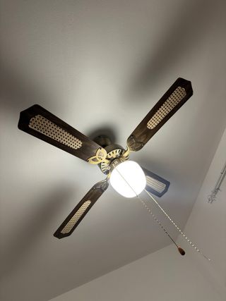 Lámpara Ventilador Madera Ratán y Bronce