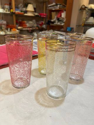 5 Vasos Vintage Cristal Diseño Oro