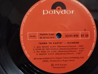 2 Vinilos Rainbow Difficult to Cure, Down To Earth