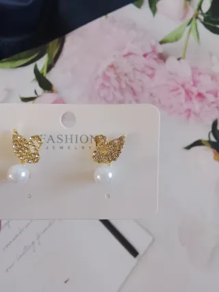 Pendientes Cisne Perla Dorados