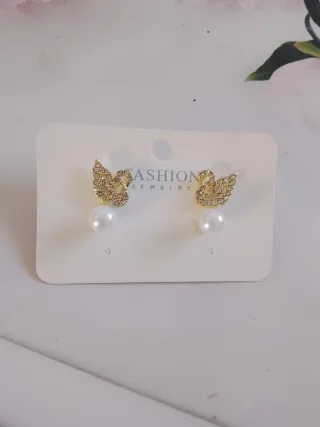 Pendientes Cisne Perla Dorados