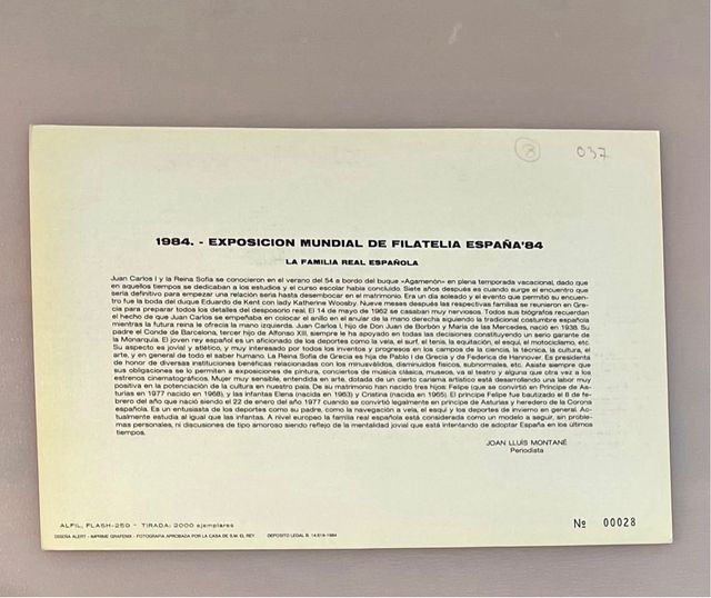 Lote 2 Apuntes Filatélicos España 84 Familia Real