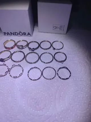 Anillos 15 anillos Pandora Ajustables Dorados y Ro