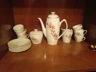 Juego de café porcelana antiguo flores