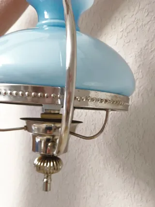 Lámpara techo colgante vintage 70's opalina azul