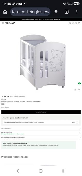 Cuna Micuna 120x60 + Colchón Blanco