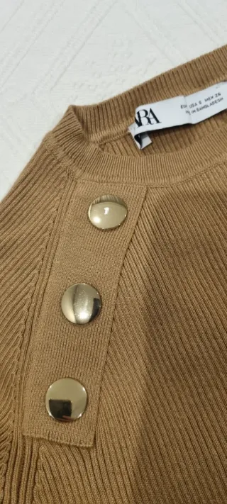 Jersey Zara camel botones dorados